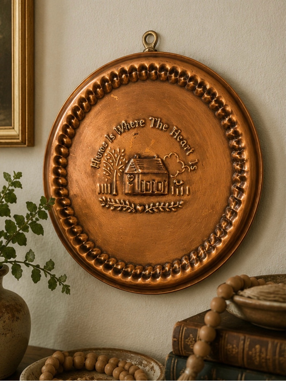Vintage Copper Wall Plate Home Is Where the Heart Is Made in Korea 10”